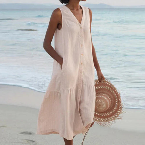 Rocío™ Vestido camisero sin mangas con escote en V