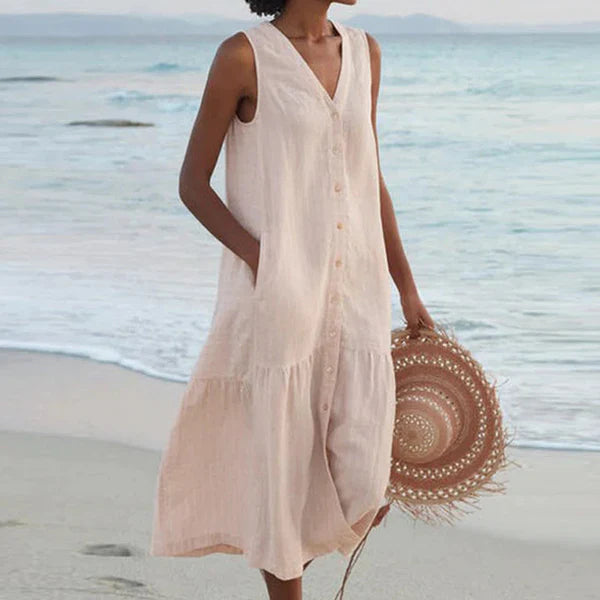 Rocío™ Vestido camisero sin mangas con escote en V