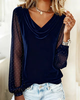 Amelia - Blusa con cuello drapeado y paneles semitransparentes