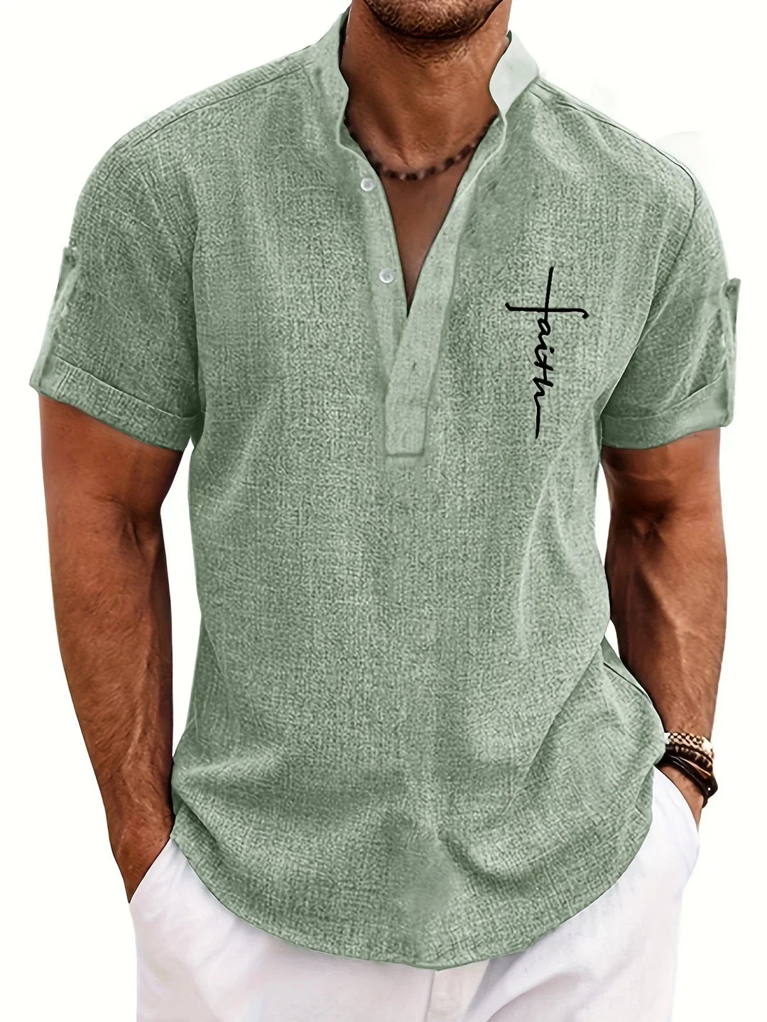Elliott – Camisa Elegante de Manga Corta con Cuello Alto