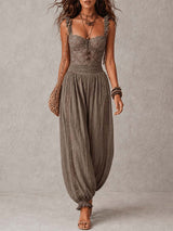 Ana&José™ | Conjunto de bandeau de encaje gris y pantalón harem de algodón plisado