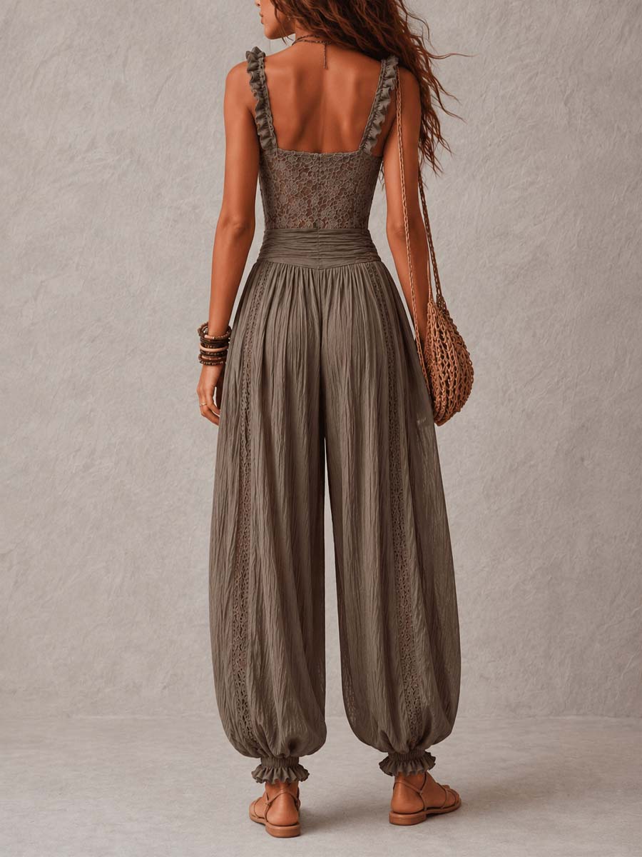 Ana&José™ | Conjunto de bandeau de encaje gris y pantalón harem de algodón plisado