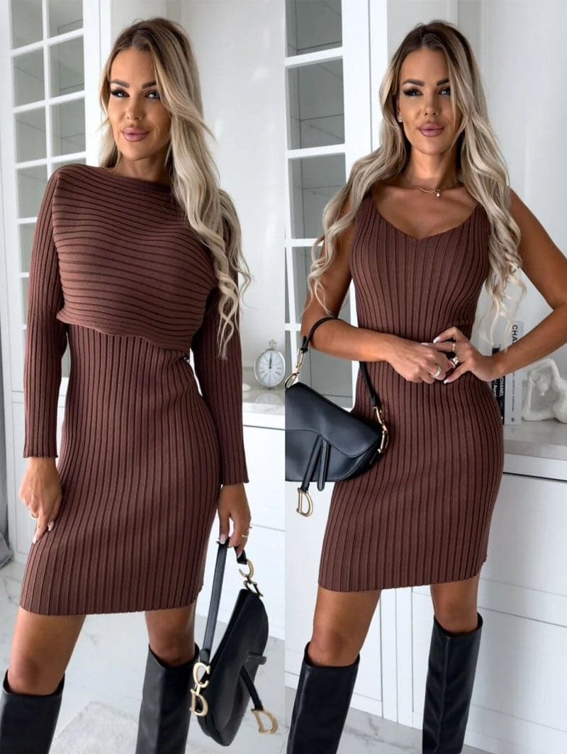 Ema - Conjunto de jersey de punto y vestido camisero