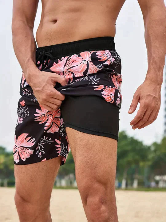 Shorts de baño de secado rápido con compresión interna para hombres