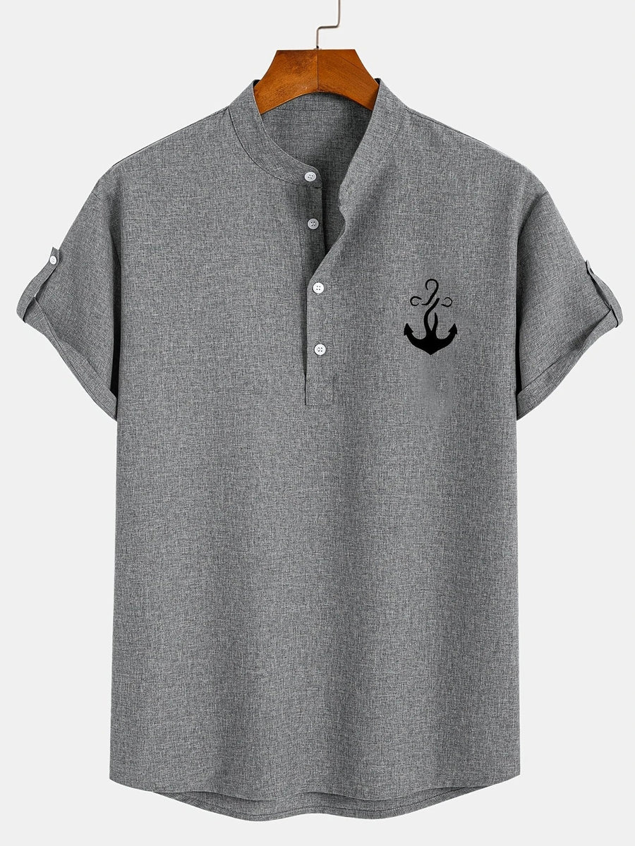 Elliott – Camisa Elegante de Manga Corta con Cuello Alto