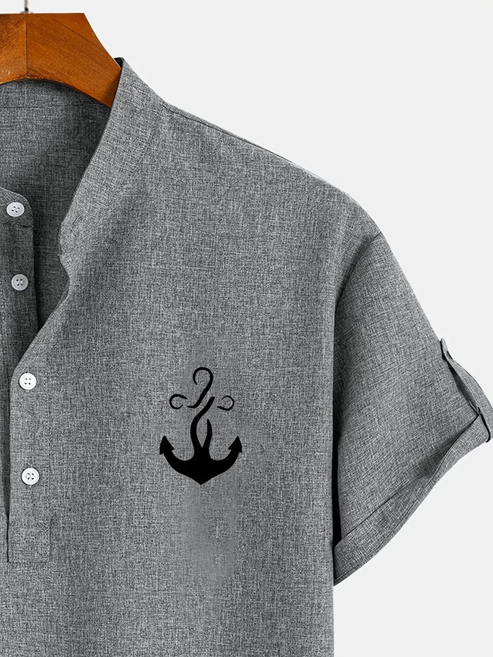 Elliott – Camisa Elegante de Manga Corta con Cuello Alto