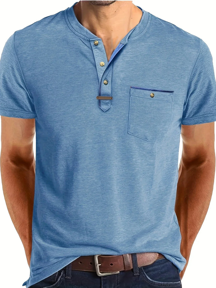Saxon - Elegante Camiseta de Cuello Redondo con Bolsillo
