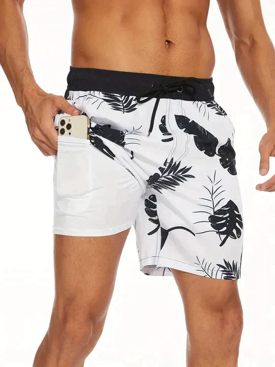 Shorts de baño de secado rápido con compresión interna para hombres