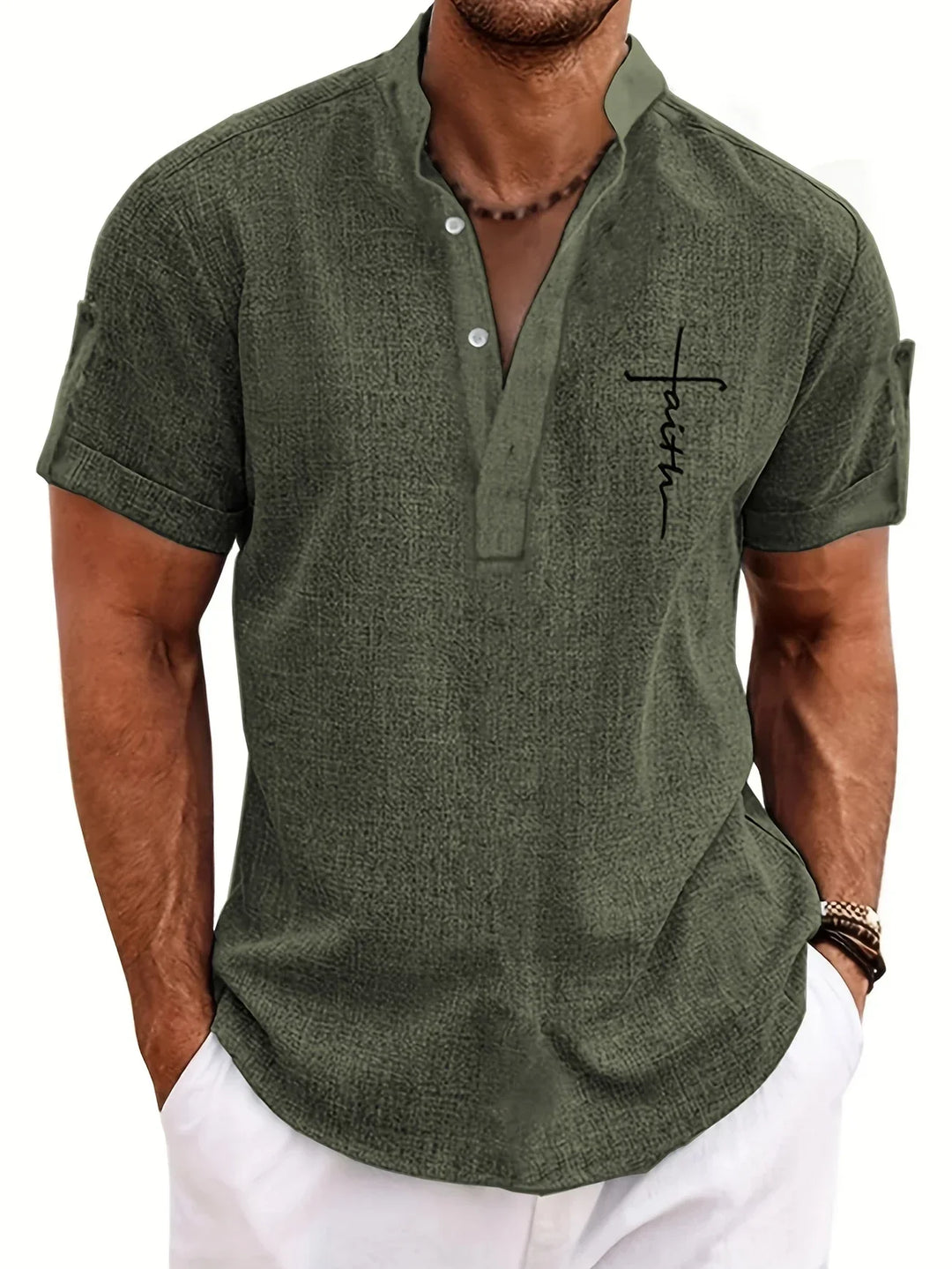 Elliott – Camisa Elegante de Manga Corta con Cuello Alto