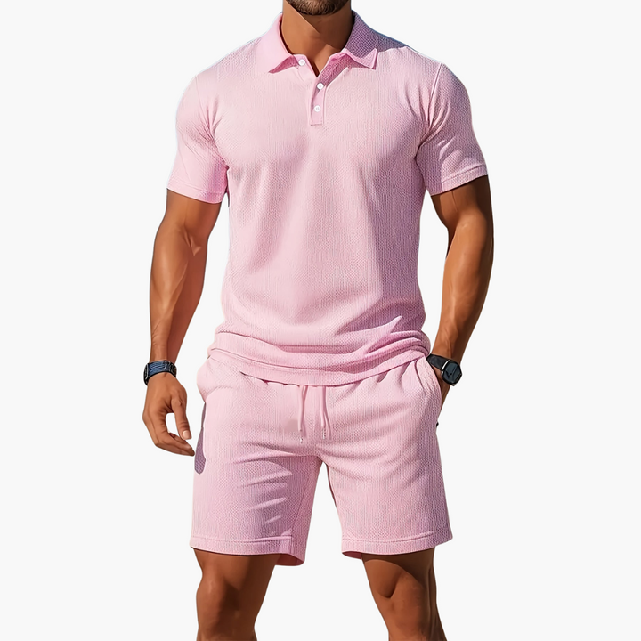 Conjunto de Polo de Manga Corta y Pantalones Cortos para Hombre con Cintura Ajustable