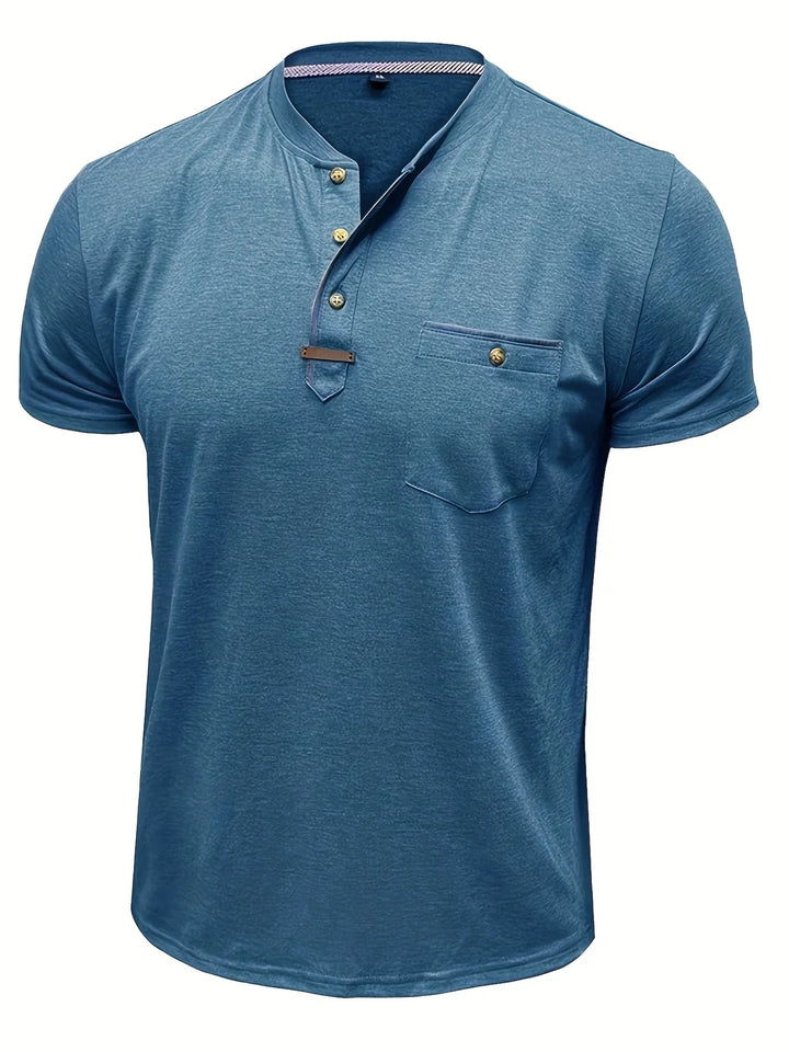 Saxon - Elegante Camiseta de Cuello Redondo con Bolsillo