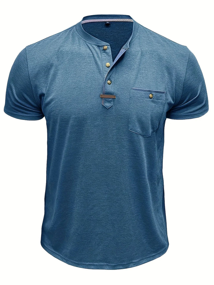 Saxon - Elegante Camiseta de Cuello Redondo con Bolsillo