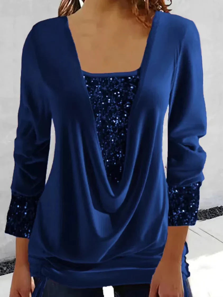 Nara - Blusa drapeada con lentejuelas integradas