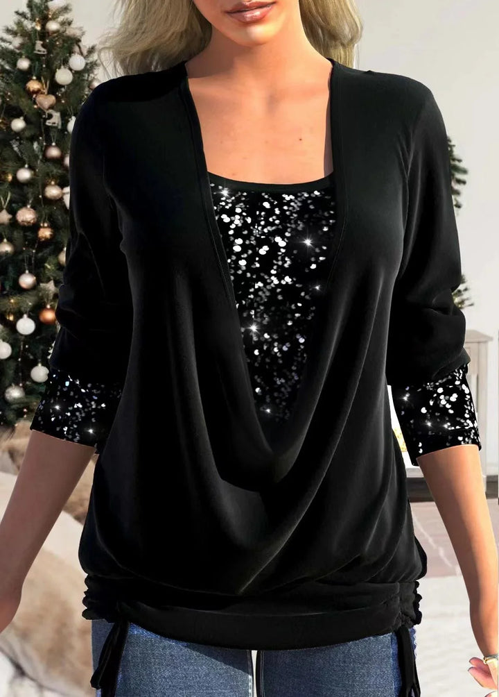 Nara - Blusa drapeada con lentejuelas integradas