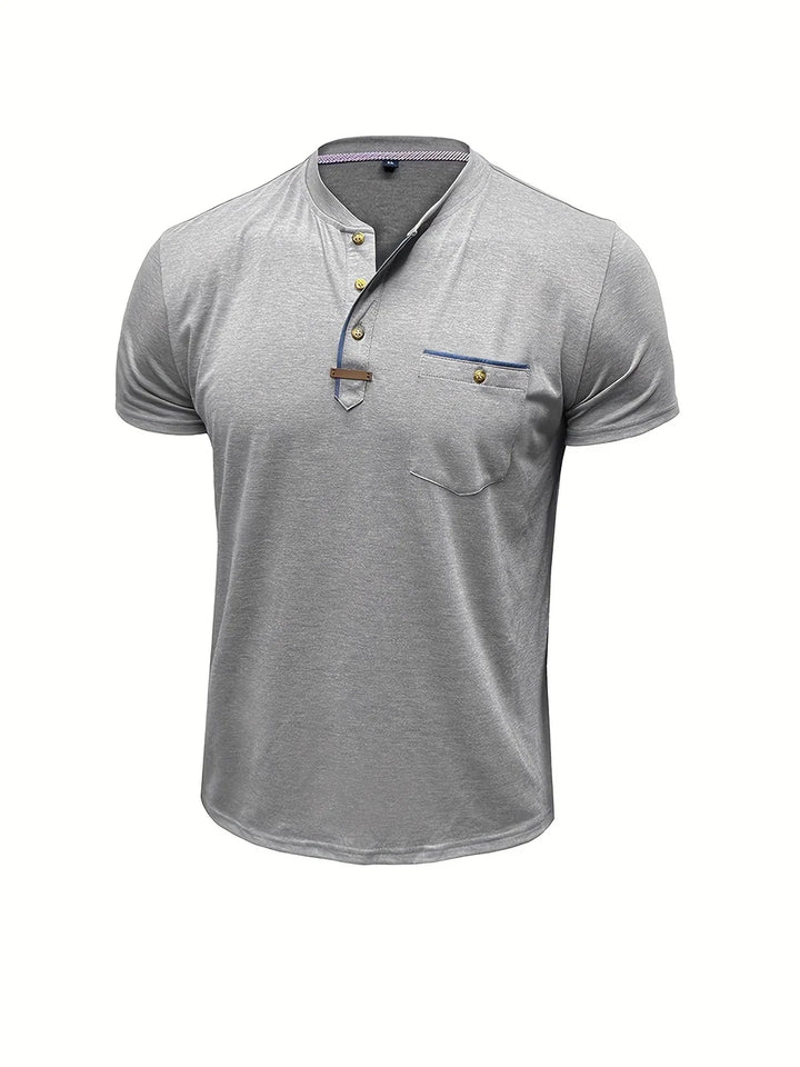 Saxon - Elegante Camiseta de Cuello Redondo con Bolsillo
