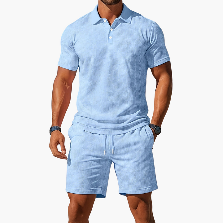 Conjunto de Polo de Manga Corta y Pantalones Cortos para Hombre con Cintura Ajustable
