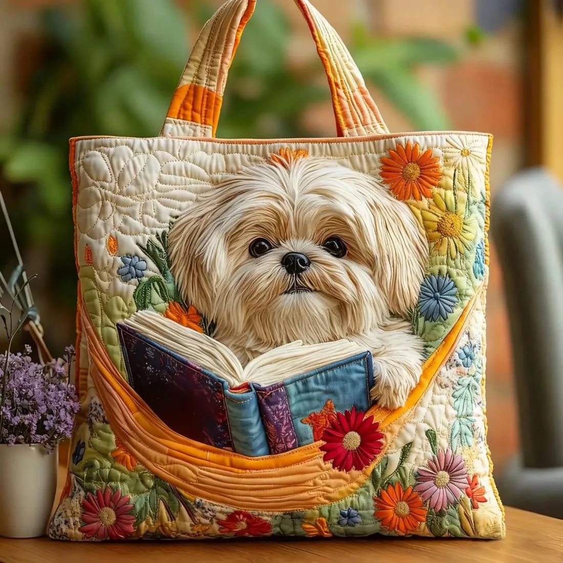 Ana&José™ | Bolso Shih Tzu artesanal con libro y flores