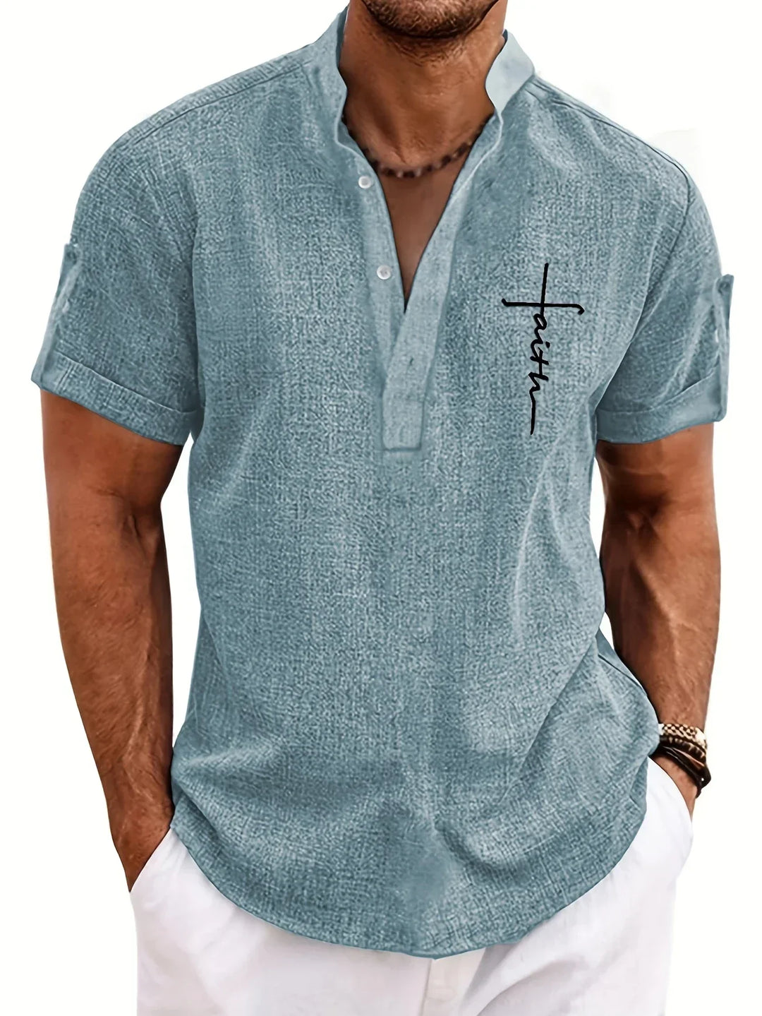 Elliott – Camisa Elegante de Manga Corta con Cuello Alto