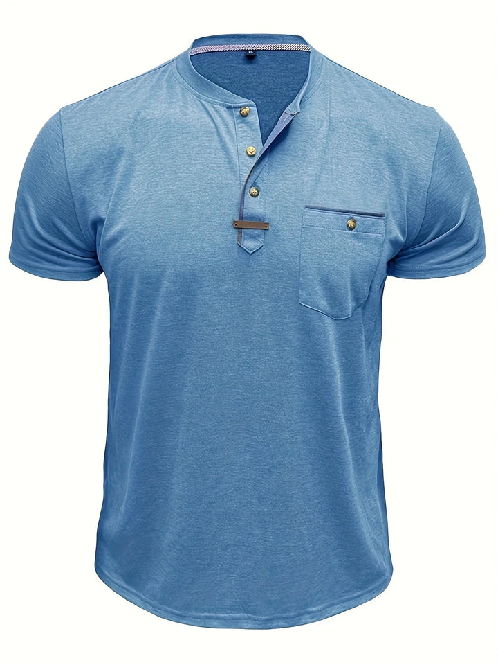 Saxon - Elegante Camiseta de Cuello Redondo con Bolsillo