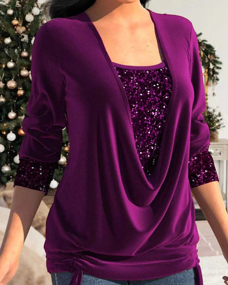 Nara - Blusa drapeada con lentejuelas integradas