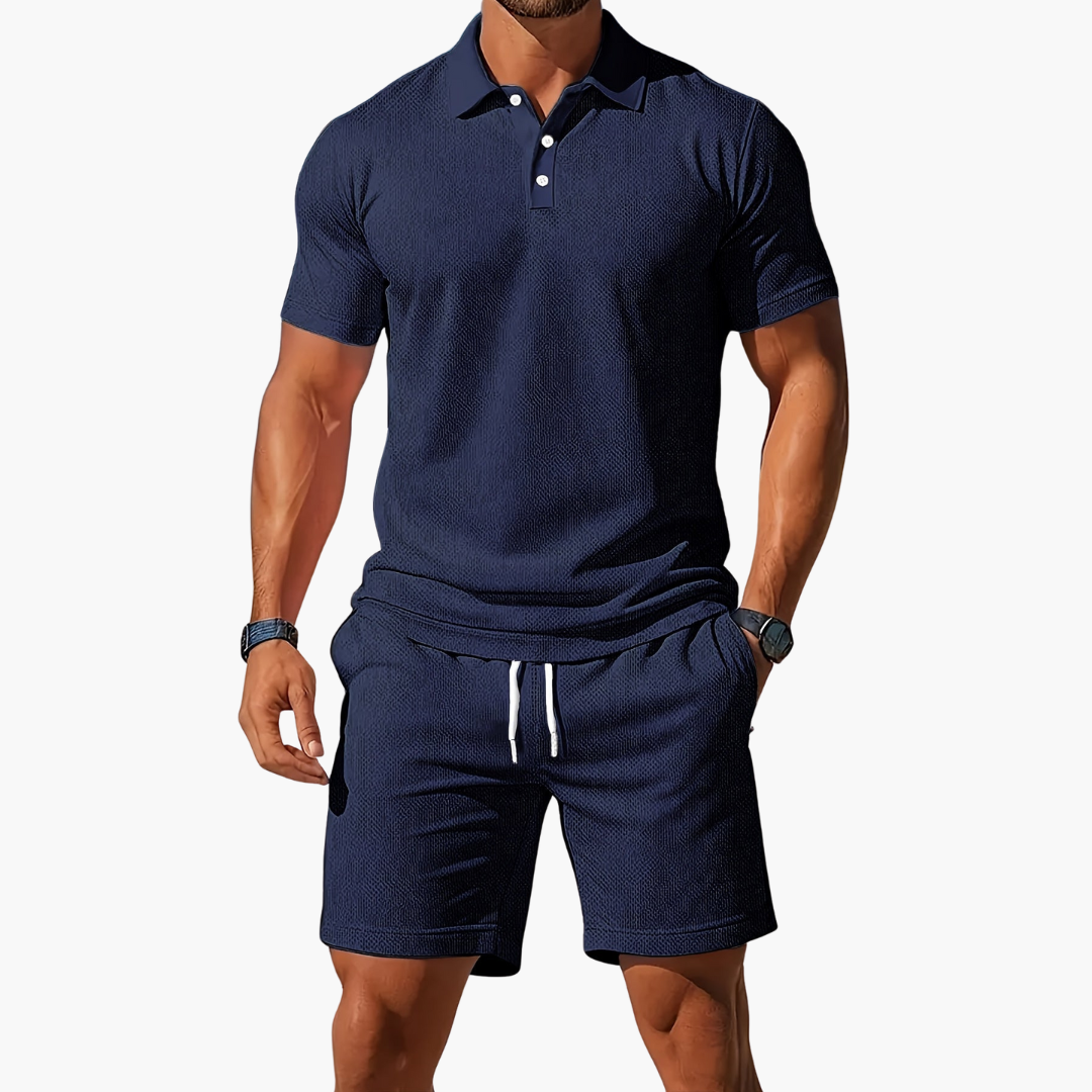 Conjunto de Polo de Manga Corta y Pantalones Cortos para Hombre con Cintura Ajustable