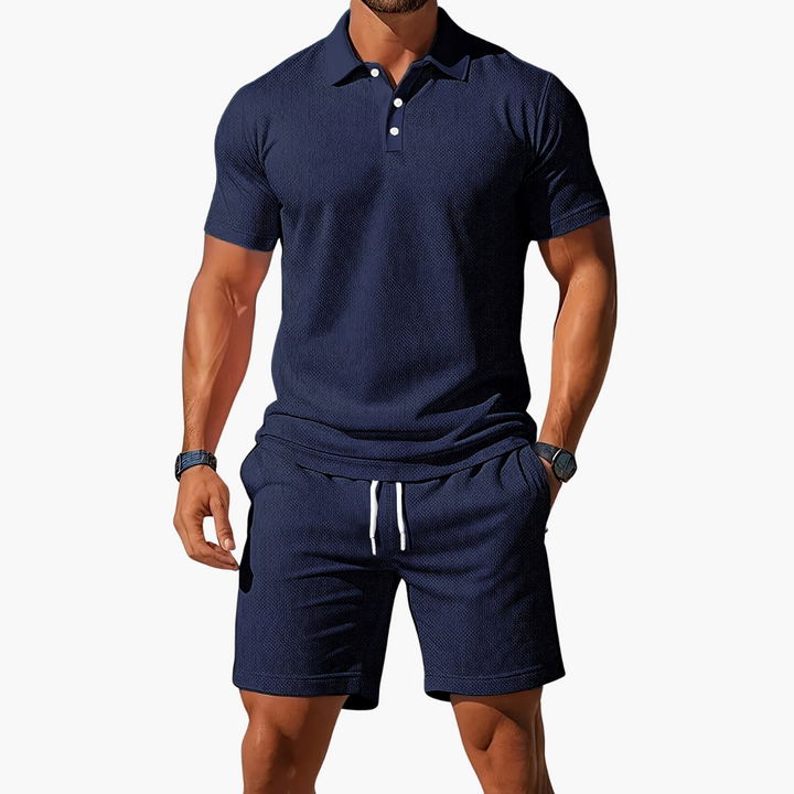 Conjunto de Polo de Manga Corta y Pantalones Cortos para Hombre con Cintura Ajustable