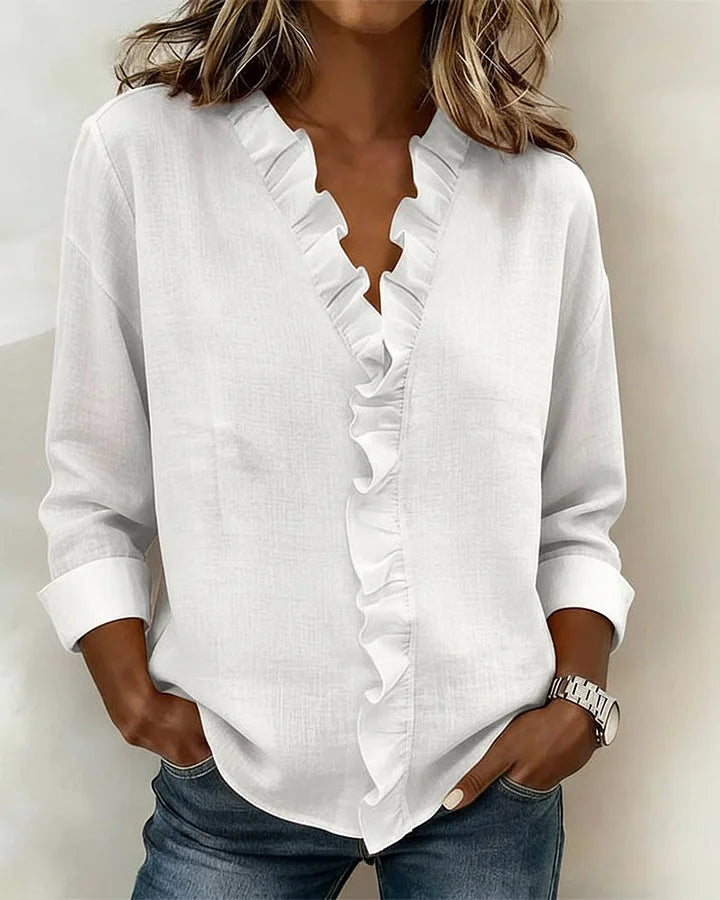 Ana&José | BLUSA CON CUELLO DE VOLANTES EN V PARA MUJER