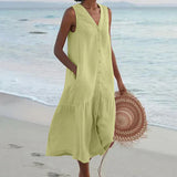 Rocío™ Vestido camisero sin mangas con escote en V