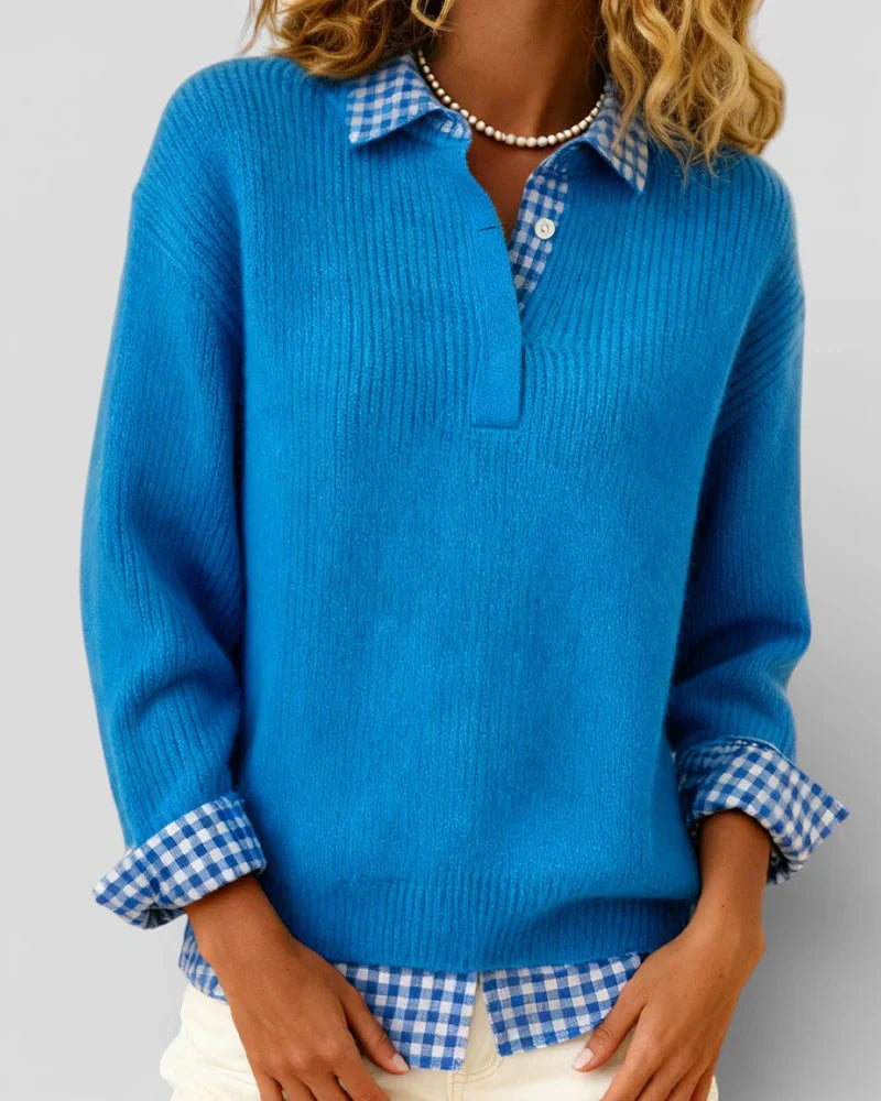 Berta – Jersey de punto con detalle de camisa a cuadros