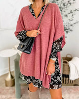 Erica - Jersey poncho liso con cuello en V y corte amplio
