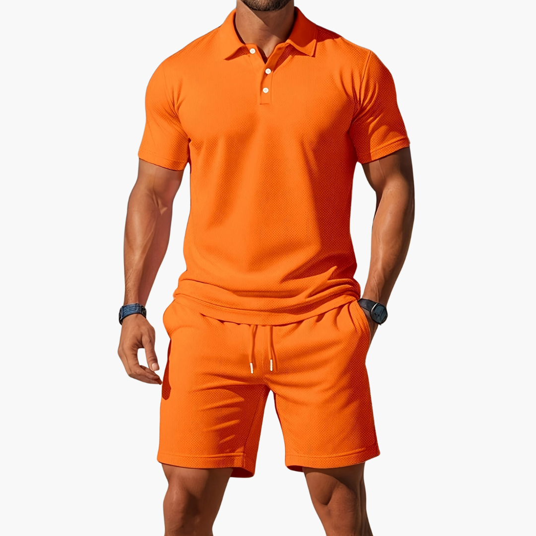 Conjunto de Polo de Manga Corta y Pantalones Cortos para Hombre con Cintura Ajustable