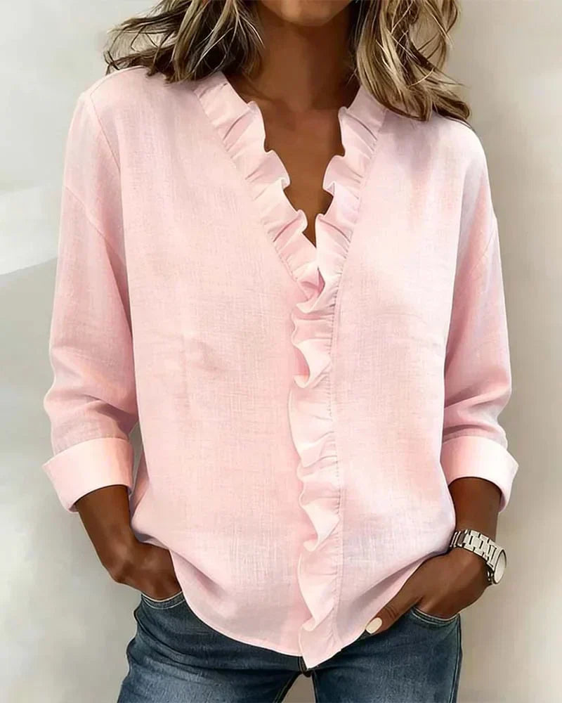 Ana&José | BLUSA CON CUELLO DE VOLANTES EN V PARA MUJER