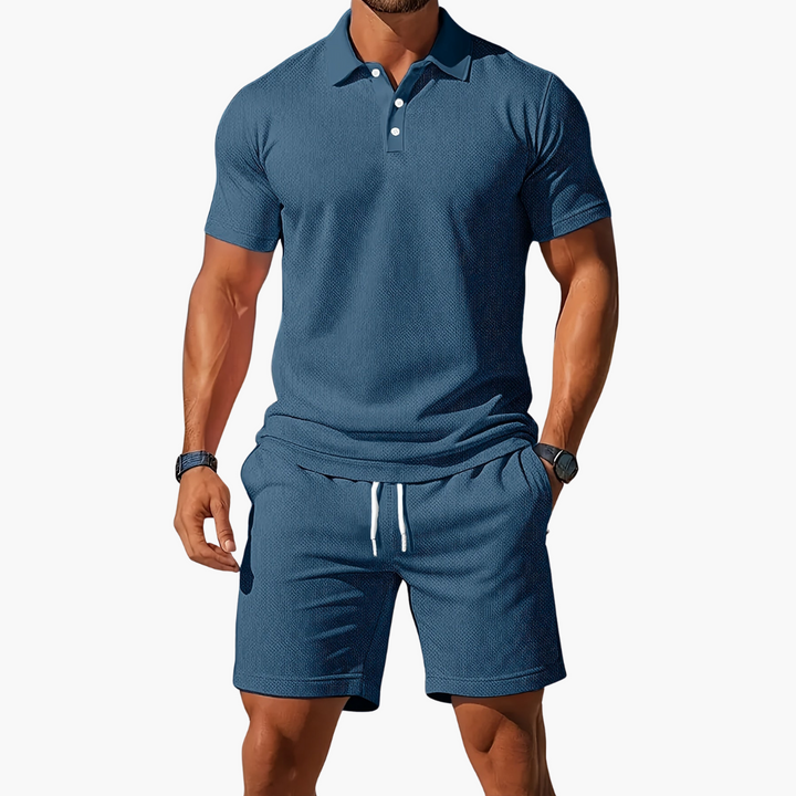 Conjunto de Polo de Manga Corta y Pantalones Cortos para Hombre con Cintura Ajustable
