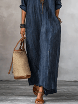 Vestido maxi holgado índigo de estilo nómada