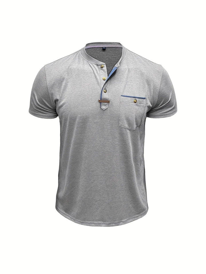 Saxon - Elegante Camiseta de Cuello Redondo con Bolsillo