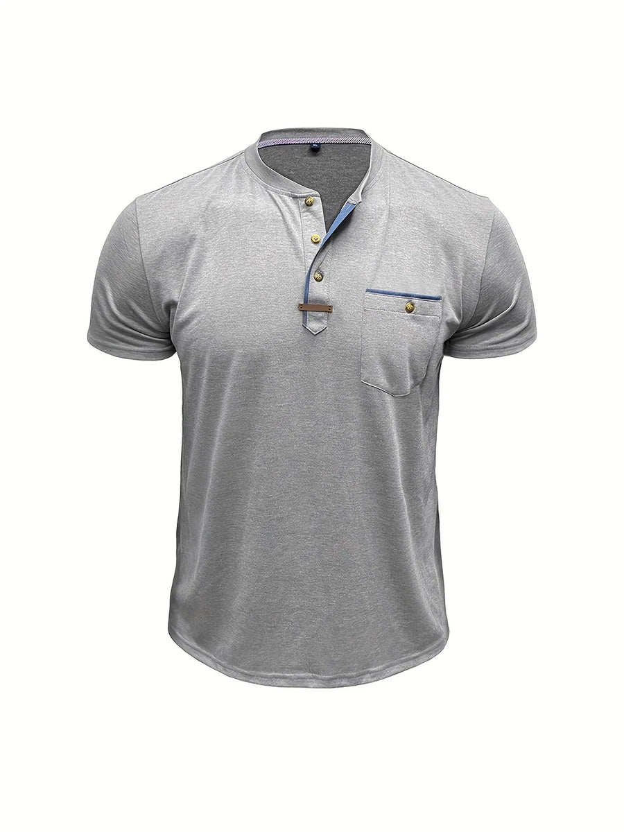 Saxon - Elegante Camiseta de Cuello Redondo con Bolsillo