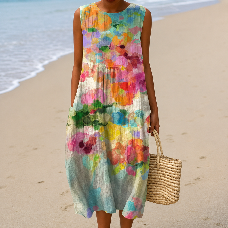 Ana&José™ | Vestido Midi Livia™ Floral Ligero Camuflaje de Barriga
