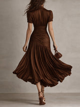 Adriana | Vestido midi satinado de rayas retro