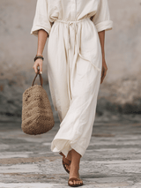 Vestido maxi bohemio tipo camisa sin esfuerzo con cordón en la cintura
