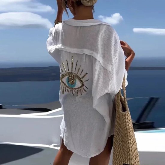 Carlota™ sobrecamisa ligera de verano con bordado de ojo en la espalda