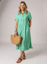 Sara™ – Vestido camisero de rayas con corte relajado y bolsillos laterales