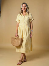 Sara™ – Vestido camisero de rayas con corte relajado y bolsillos laterales