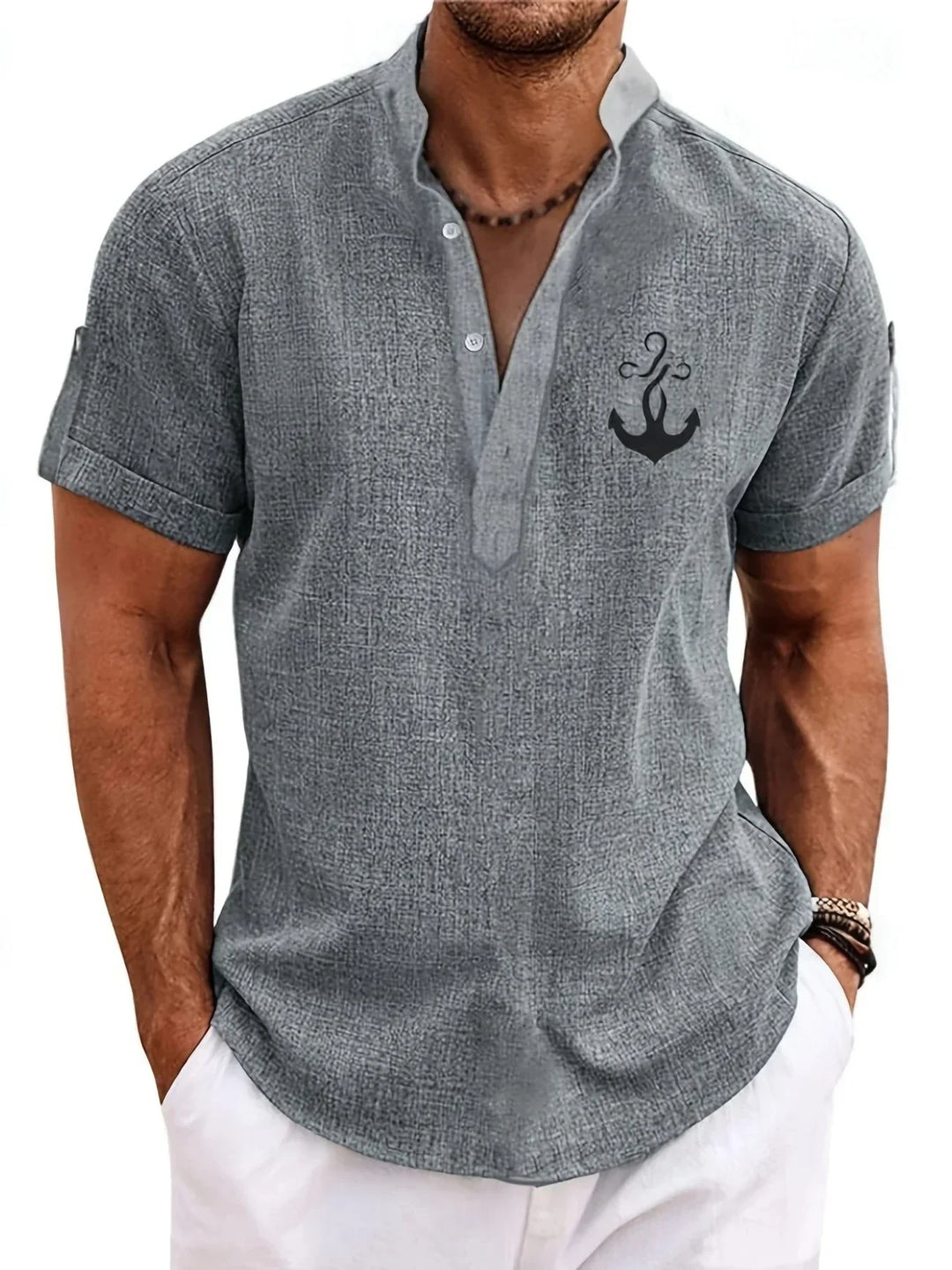 Elliott – Camisa Elegante de Manga Corta con Cuello Alto