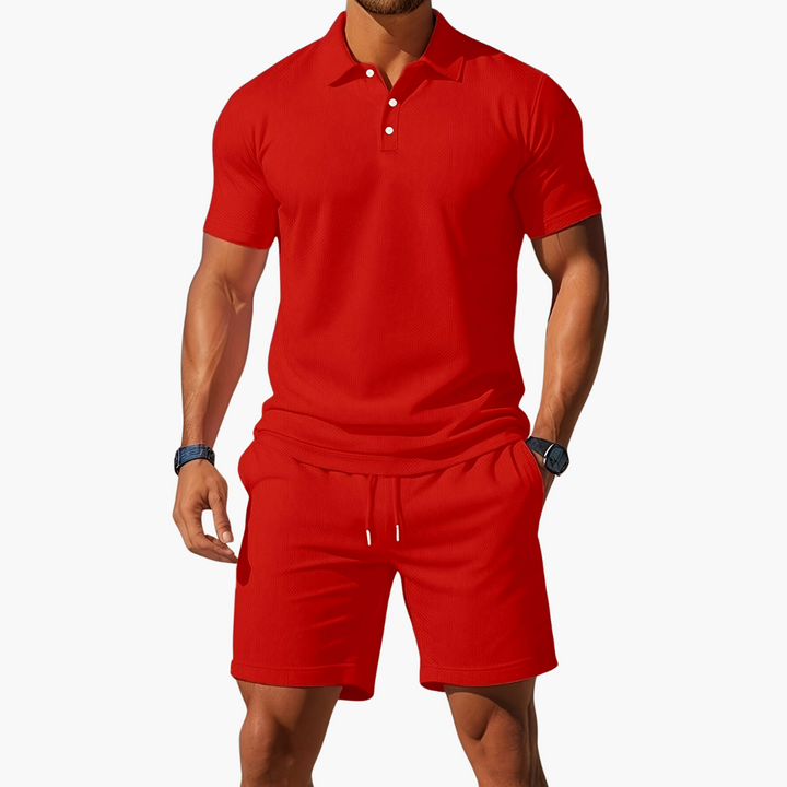Conjunto de Polo de Manga Corta y Pantalones Cortos para Hombre con Cintura Ajustable
