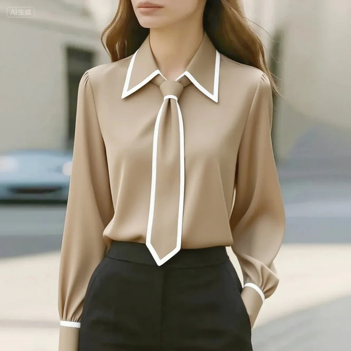 Maia – Blusa con lazo desmontable y ribetes en contraste