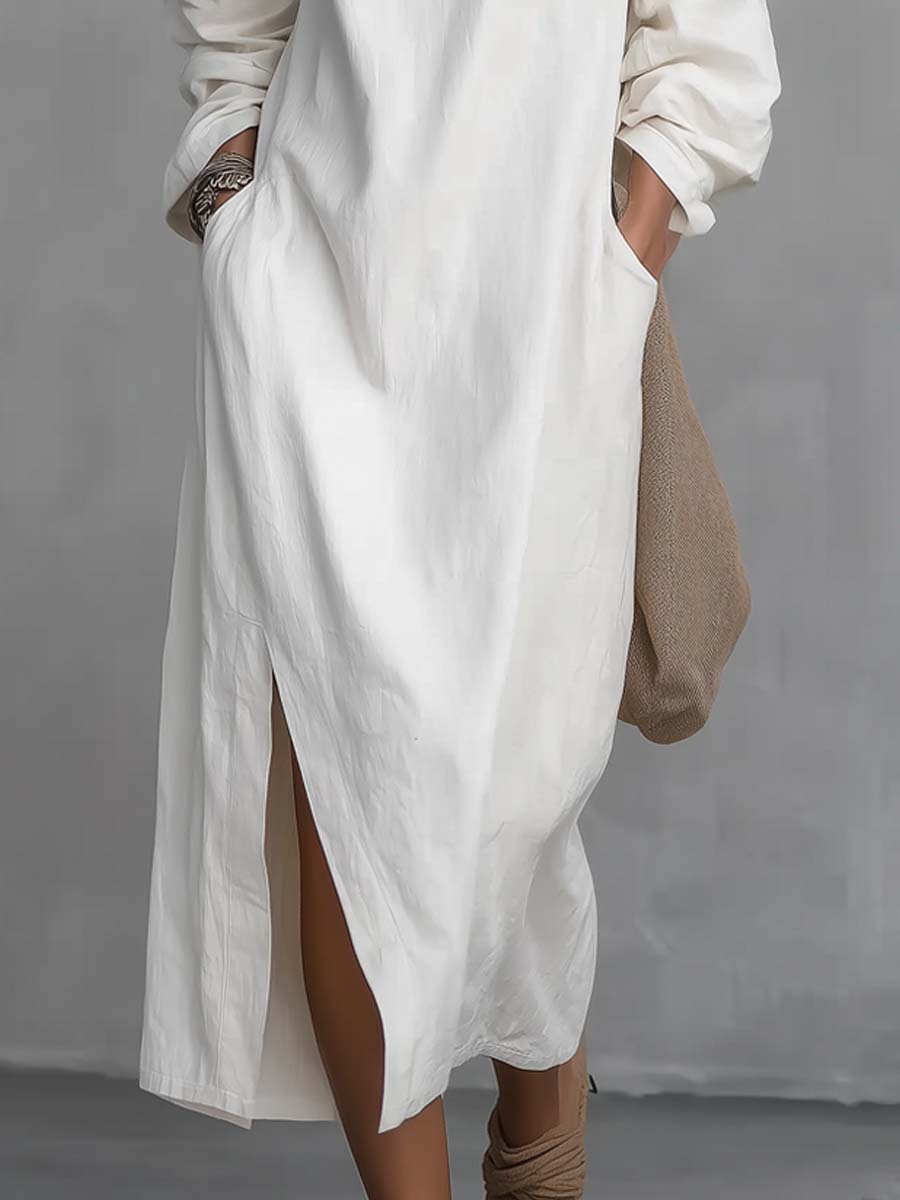 Vestido midi holgado de un solo hombro con abertura