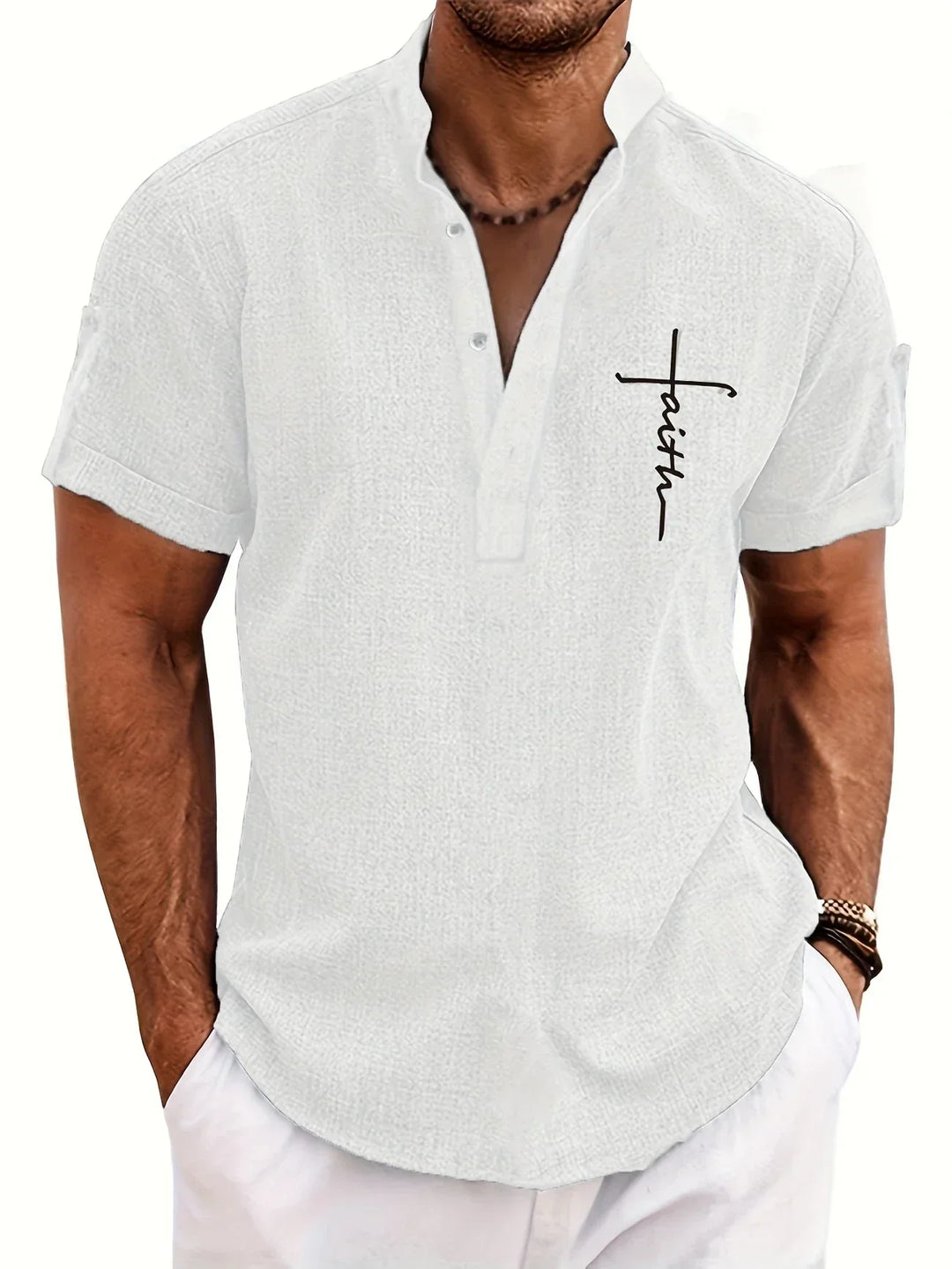 Elliott – Camisa Elegante de Manga Corta con Cuello Alto