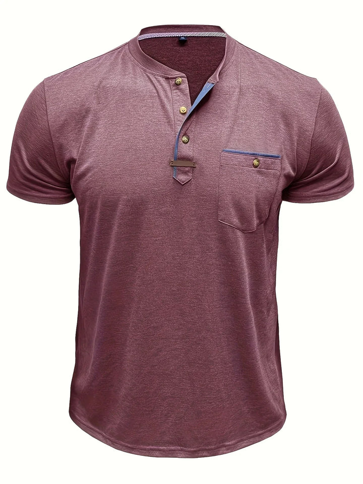 Saxon - Elegante Camiseta de Cuello Redondo con Bolsillo