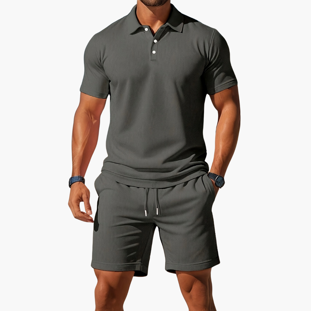 Conjunto de Polo de Manga Corta y Pantalones Cortos para Hombre con Cintura Ajustable