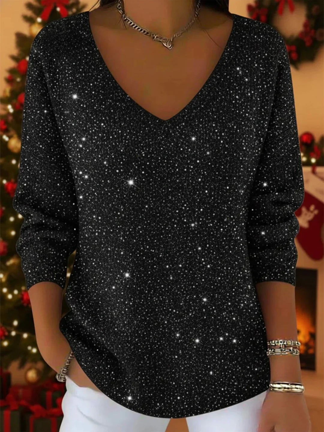 Reina - Jersey casual con brillo festivo y elegancia sin esfuerzo